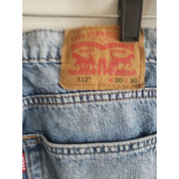 Levis Jeans Mens 30x30 Red Plaid Knee 512 Slim Straight Tapered  Distressed - Picture 6 of 9